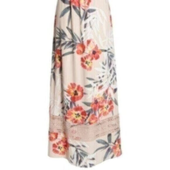 NWT ADRIANNA PAPELL Tropical Breeze Print Maxi Dress In Light Pink Multi - Picture 7 of 7